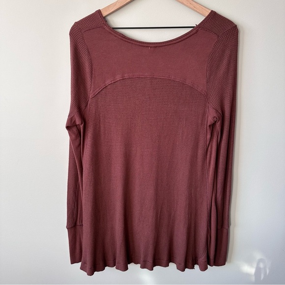 Free People Shirt Womens S Brown Venture Thermal Hi Low Hem Oversized Boho - Picture 4 of 11